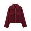 Women Fashion with Pockets Grey Front Zipper Jackets Vintage Lapel Neck Long Sleeves Female Chic Lady Outfits