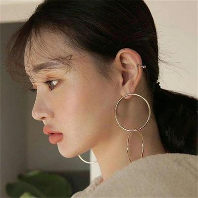 Handmade Japanese Korean Fashion Versatile Large Round Hoop Dangle Earrings for Women