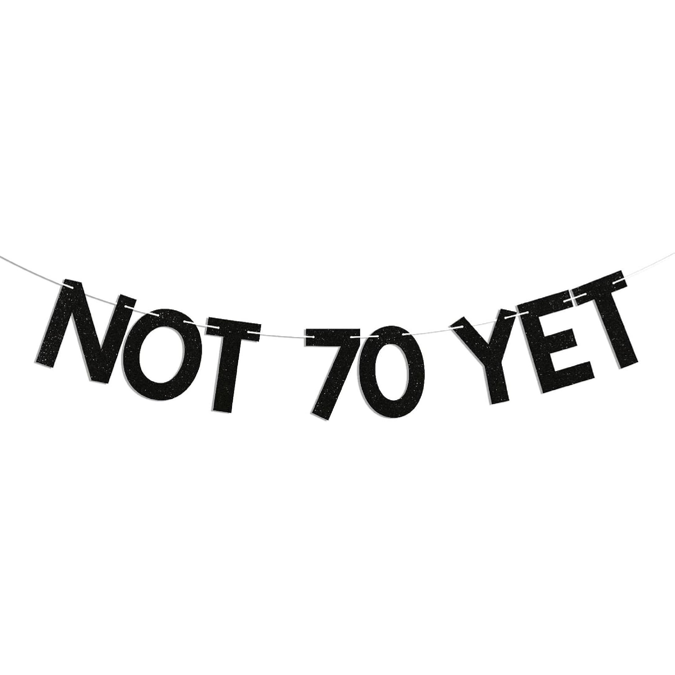 Not 70 Yet Banner - Last Year in My 60s Banner, Happy 69th Birthday Sign, Cheers to 69 Years, Funny 69th Birthday Party Decorations Black Glitter