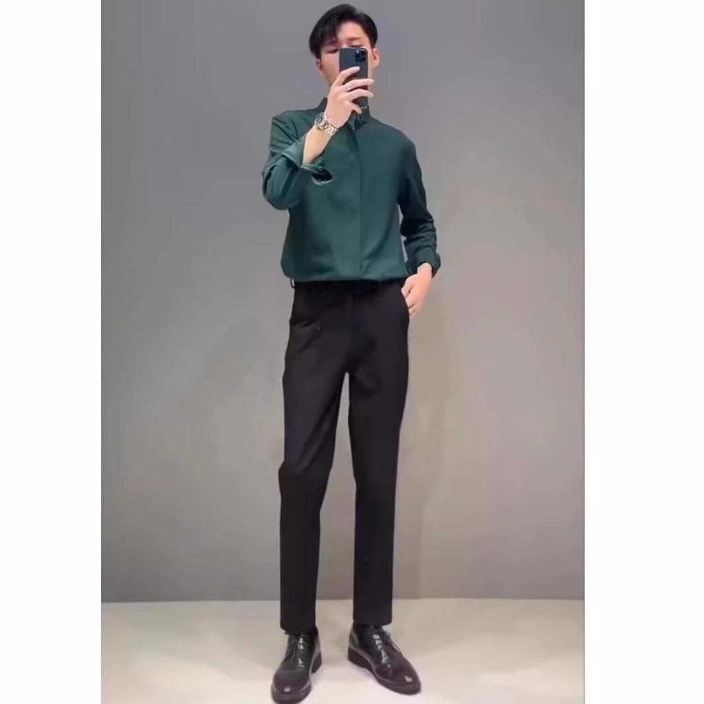 2025 Men's Slim Fit Non-Iron Long-Sleeve Business Shirt - Light, Mature Korean Style for Spring and Autumn
