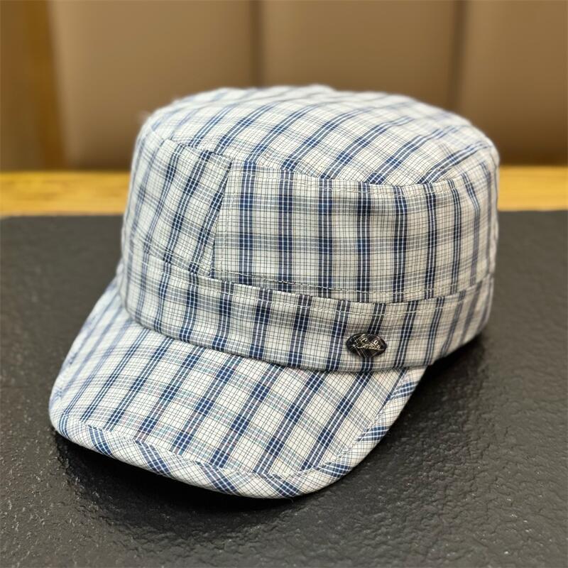 New Thin Plaid Flat Top Beret Hat Women Vintage Newsboy Cap Luxury Casual All-match Painter Hat