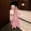 Pfirsichrosa Eisrosa Lotusblattkante Trägerkleid leichter Luxus Erwachsenenzeremonie Französische Zeremonie
