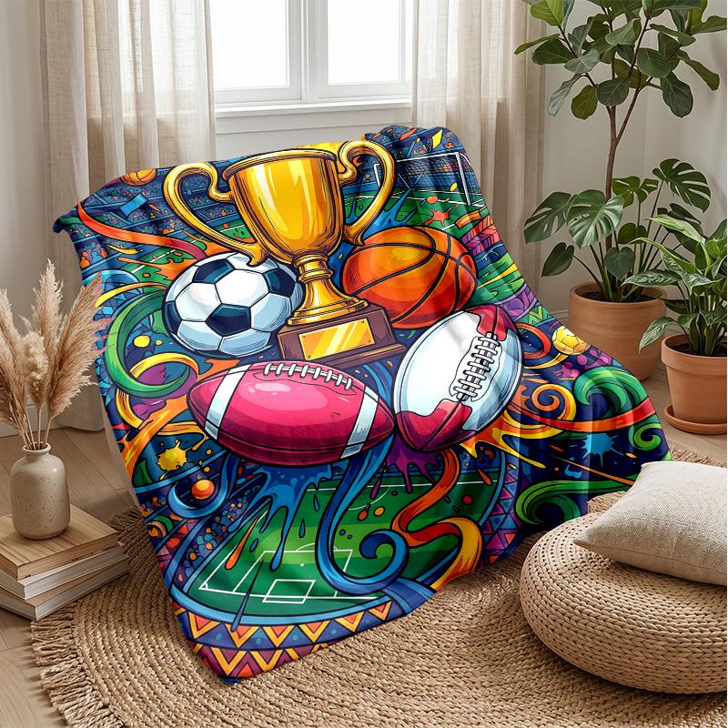 Sports Equipment Pattern Theme Blanket Lightweight Warm Flannel Blanket Decorative Throw Blanket for Home Decoration