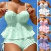 2Pcs/Set Women Sexy High Waist Shell Sling Ruffle Hem Bikini Set Shape Bra Drawstring Swimming