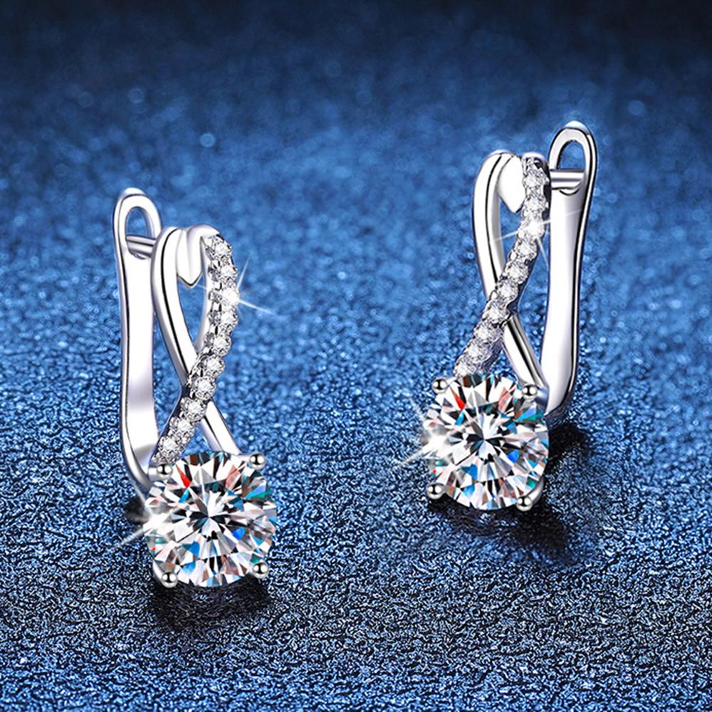Fashion 1-2 Carat Real Moissanite 925 Silver Four Claw Drop Earrings for Women Wedding Birthday Jewelry