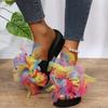 Fashion Mesh Flower Shaped Wedge Slippers Women 2025 Stylish Sequins Thick Sole Sandals for Woman Non Slip Soft Bottom Slides Mujer