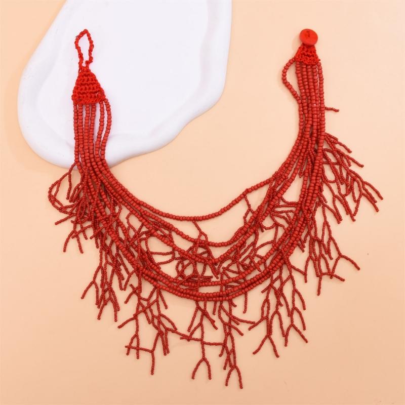 Handmade Multilayer Rice Beads Necklace Choker Necklace Jewelry For Women Skin Friendly Bohemian Dress Neck Wear