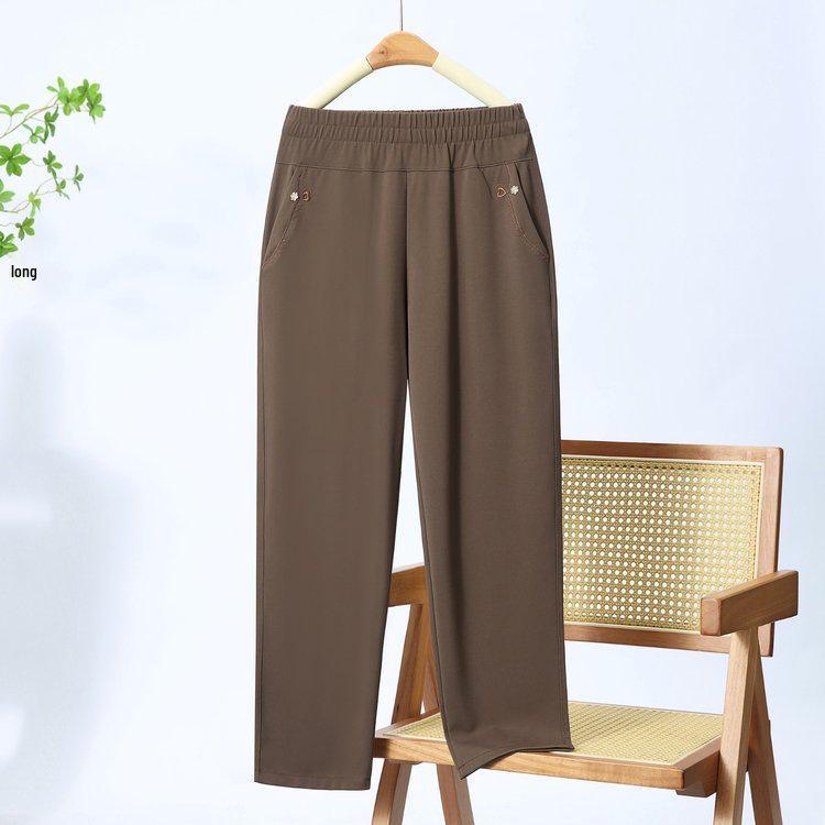Summer Ice Silk Breathable Casual Pants: New 2026 Elastic Waist Long Pants for Middle-Aged & Elderly Women