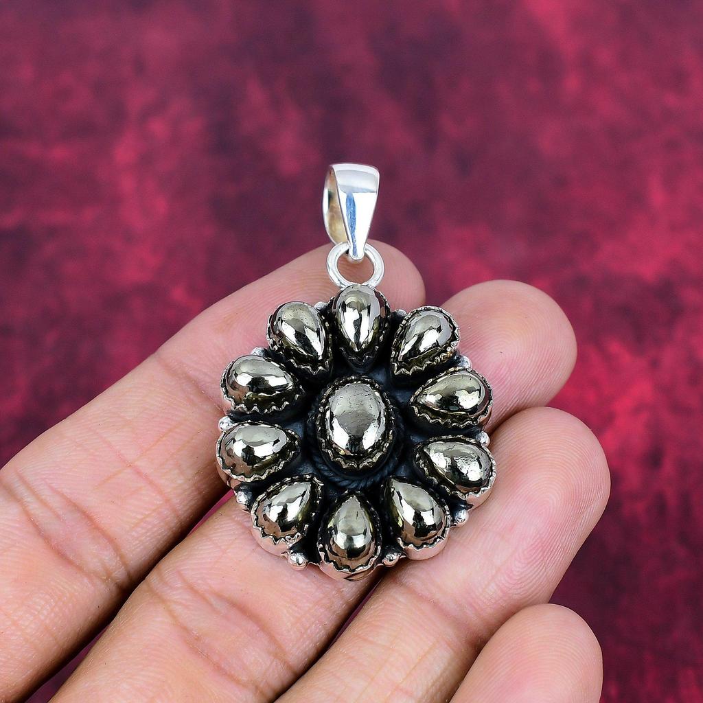Natural Golden Apache Pyrite Handmade Gemstone Pendant, 925 Solid Sterling Silver Pendant Antique Jewelry, Pendant For Engagement Gift