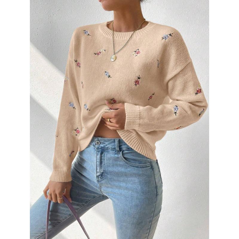 Women S Fashion Knit Sweater Round Neck Long Sleeve Versatile Top