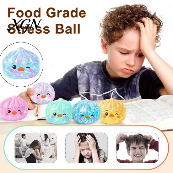 Portable Stress Reliever Cartoon Dumpling Squeeze Toy with Glitter, Relief Dough Kids Ball Fidget Toy, Soft Simulated Steamed Bun Sensory