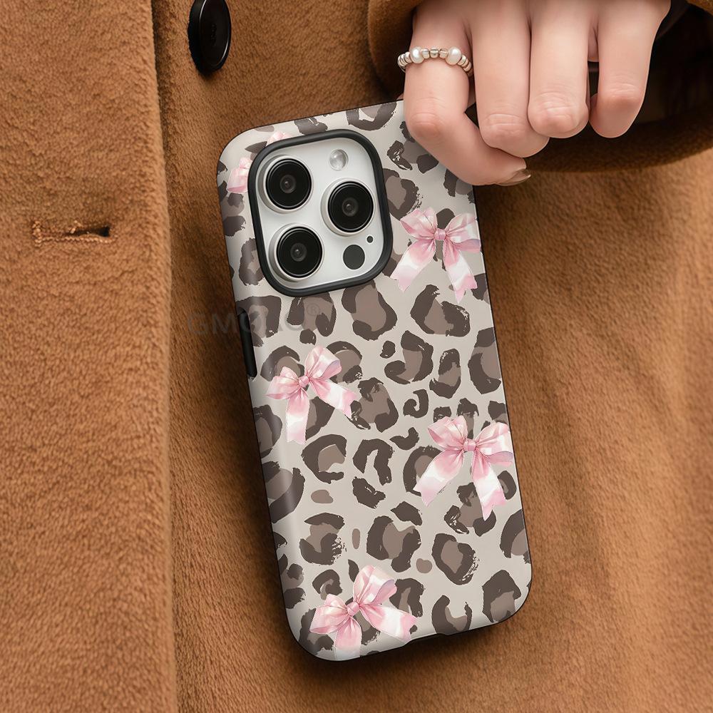 Popular Spice Girl Wind Leopard Print Bow Magnetic Mobile Phone Case Apple 15/14/13 Special Anti-drop Protective Case