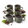 Coffee Tea Mugs Set 6 Pcs Dark Green Matte 350 Ml Ø 9.5 Cm