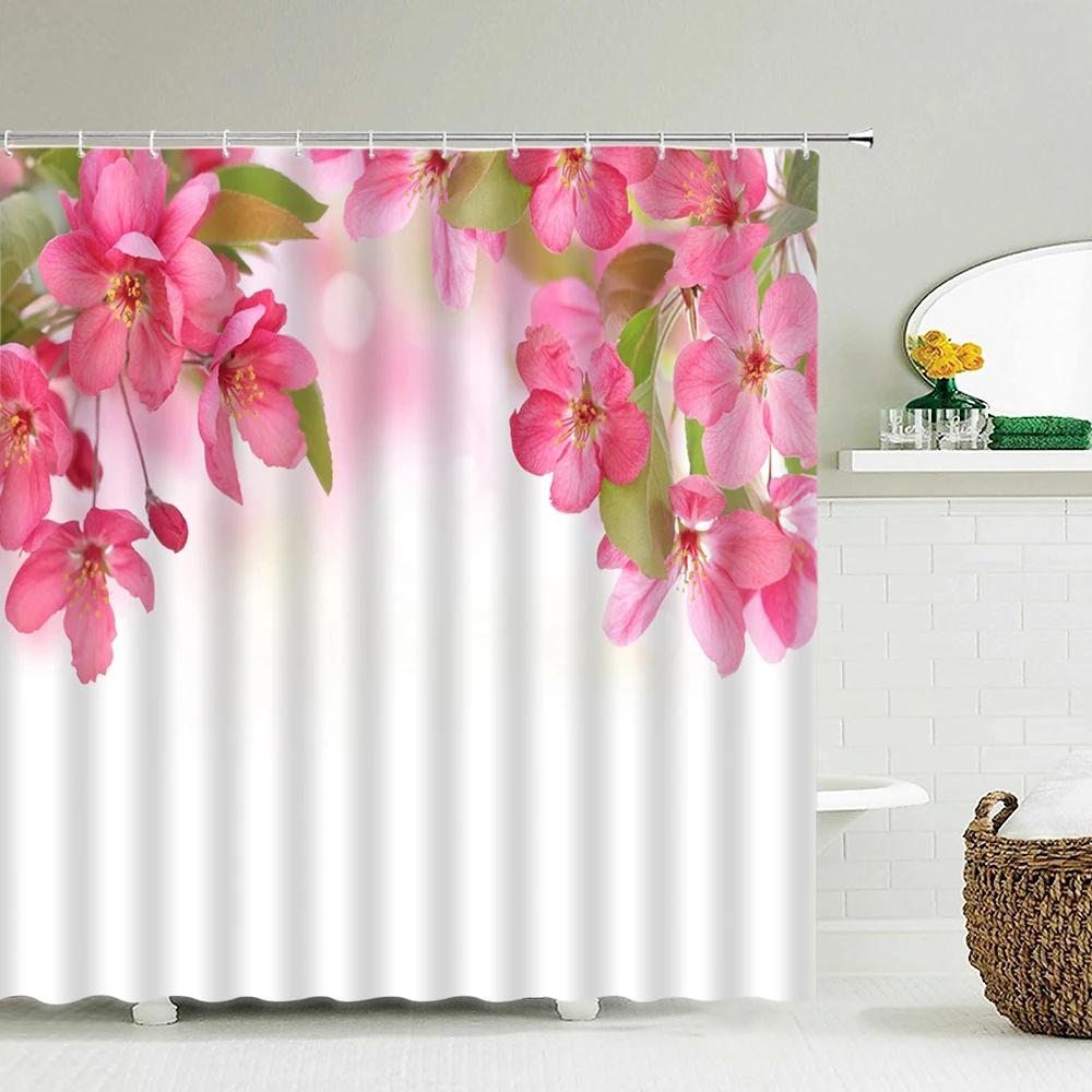 Tulip Rose Fresh Flowers Shower Curtains Waterproof Polyester Fabric 3D Printed Bathroom Screen Home Decoration Shower Curtain