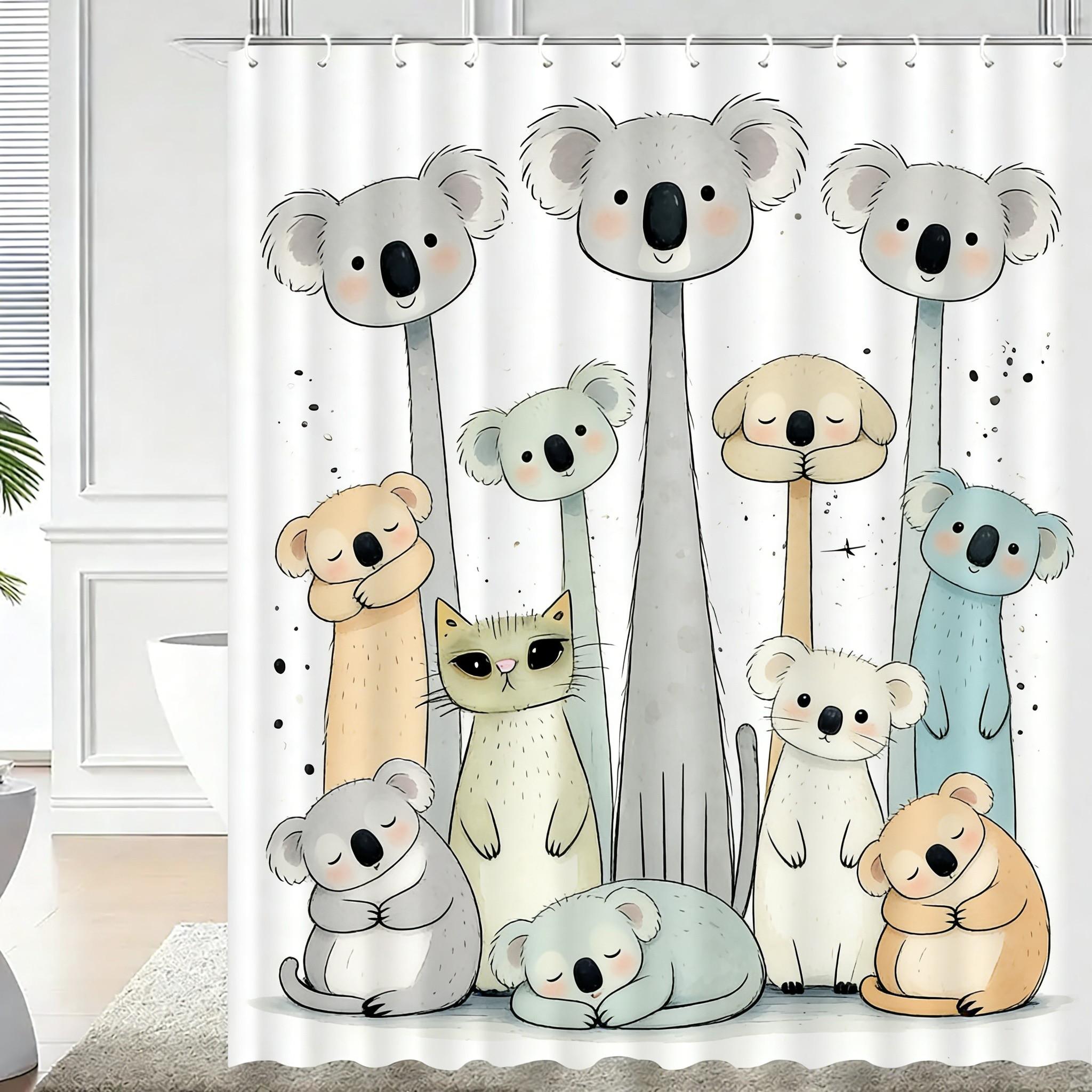 

Cute Koala & Cat Cartoon Waterproof Shower Curtain For Bathroom Decor W60H190(CM)-1 Pcs