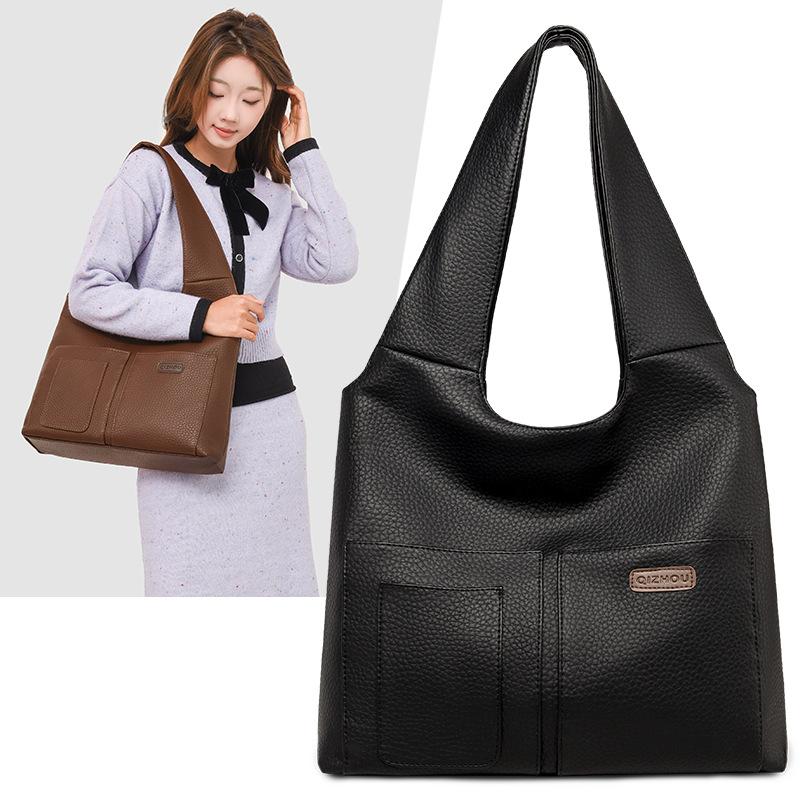 Large Capacity Tote Bag Women's Shoulder Underarm Handbag PU Commuter Bag