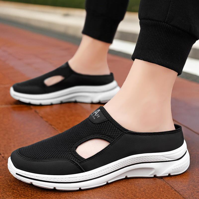 Męskie buty letnie oddychające wsuwane ażurowe buty z siateczki wszechstronne klapki zewnętrzne męskie poliuretanowe lekkie buty codzienne