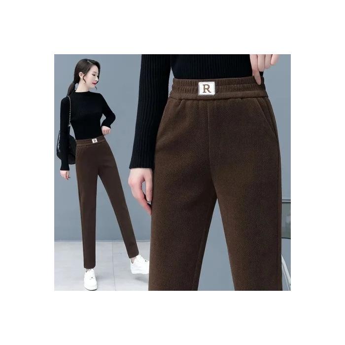 Pantalon Harem Slim Amincissant Taille Haute pour Femme en Coton Européen et Velours Arctique - Collection Automne/Hiver 2022