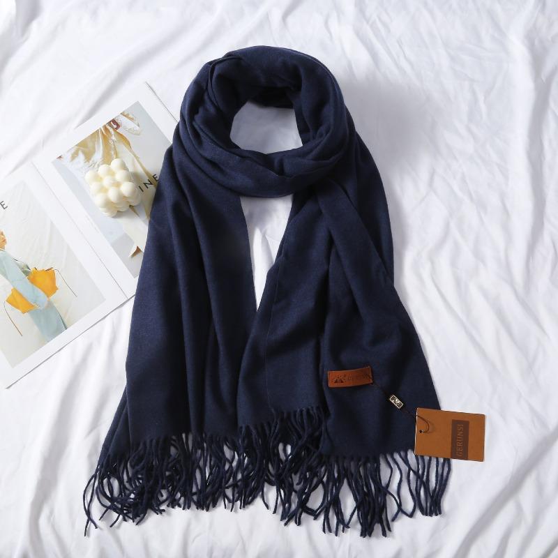Mary 300g imitation cashmere tassel scarf women's winter solid color thickened warm shawl Japanese scarf