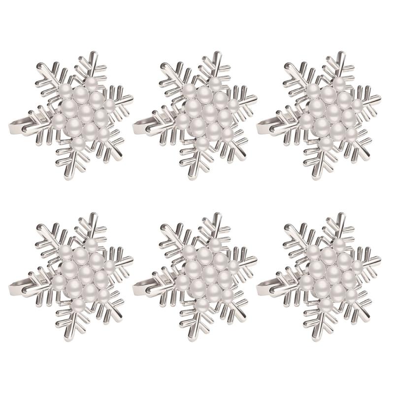 Pack of 6 Napkin Rings Christmas Snowflake Napkins Holder Metallic Napkin Buckle Sophisticated Plating Accessories