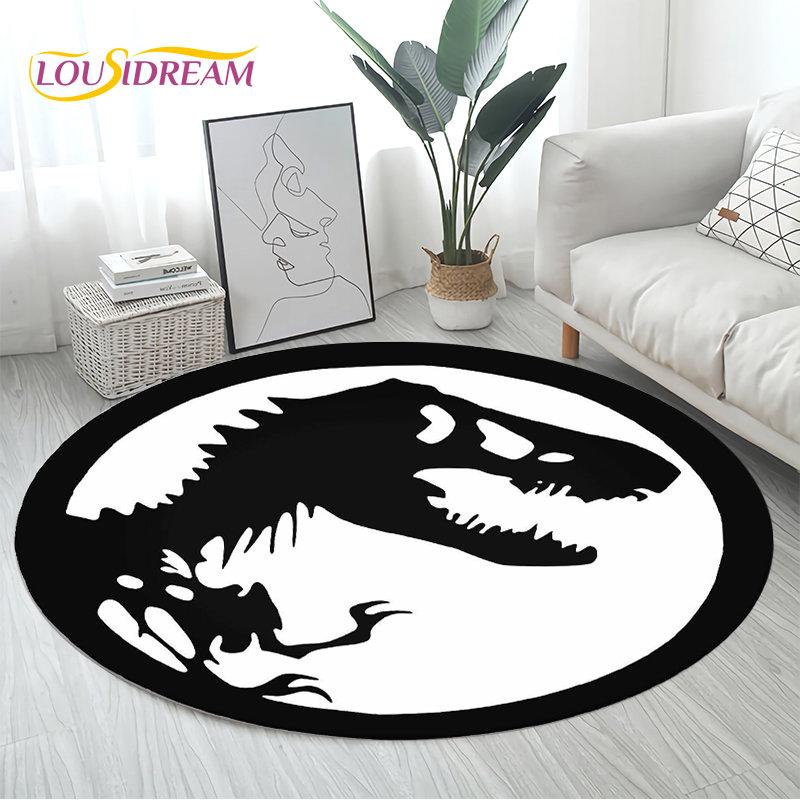 3D Cartoon Jurassic Park Dinosaur Area Rug,Round Carpet Rug for Living Room Bedroom Sofa Decor,Children Play Non-slip Floor Mat