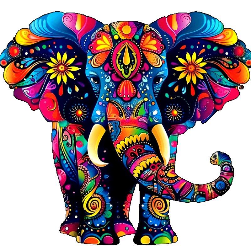 Colorful Elephant Pattern T Shirt Black Psychedelic Animal Print Unisex Casual Wear For Men Women Streetwear Fashion Top