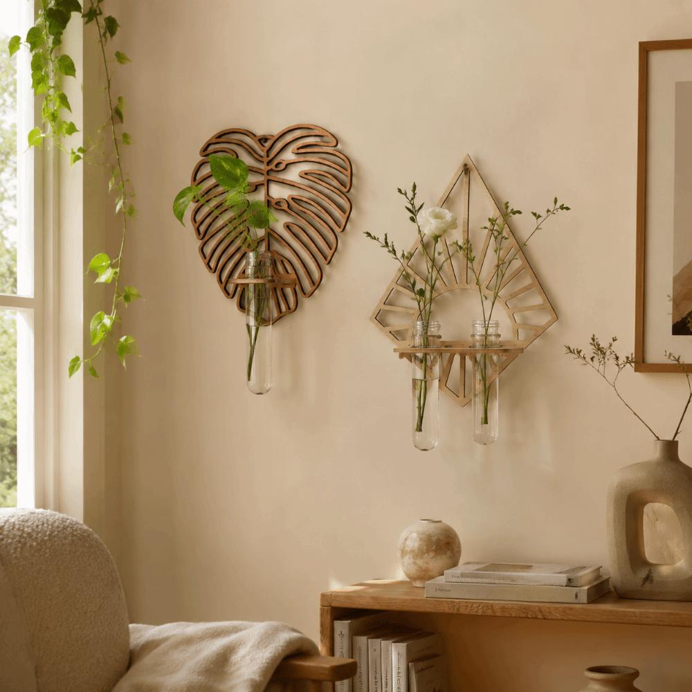 Wooden Wall Hanging Planter Shelf Home Ornaments Flower Pot Hydroponic Plant Holder Indoor Plants