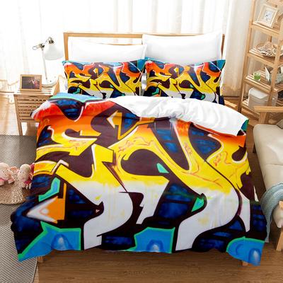 Set Copripiumino Graffiti Motivo Stile Teenager Biancheria da Letto Decorazione Cultura di Strada Set Misura King Queen Copripiumino Poliestere Hip Hop