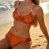 Spännande Europeisk och Amerikansk Mode Orange Ton Randig Textur Sexig Bikini Delad Baddräkt TK401