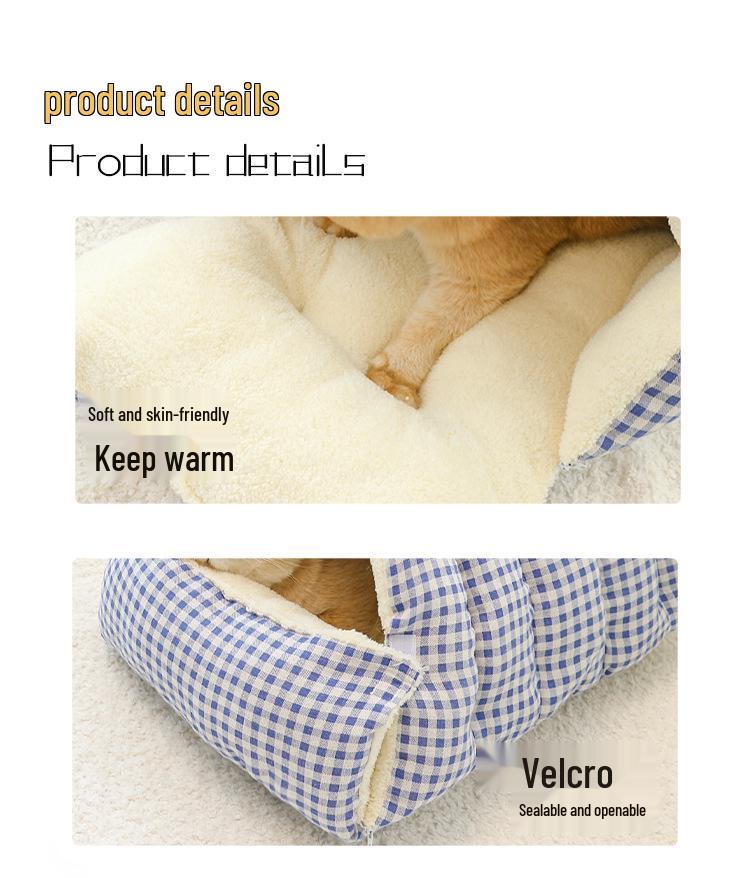 Cozy Half-Closed Pet Bed - Thickened, Washable, All-Season Comfort for Cats and Dogs