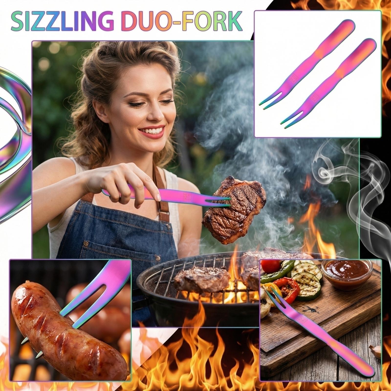 Stainless Steel Barbecue Meat Fork, Double Headed Multi-purpose Fork one size