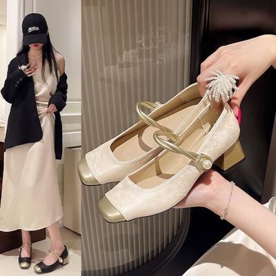 Summer Wear with Skirt Fashion Mary Jane High Heels Retro Thick Heel Light Mouth Single Shoes