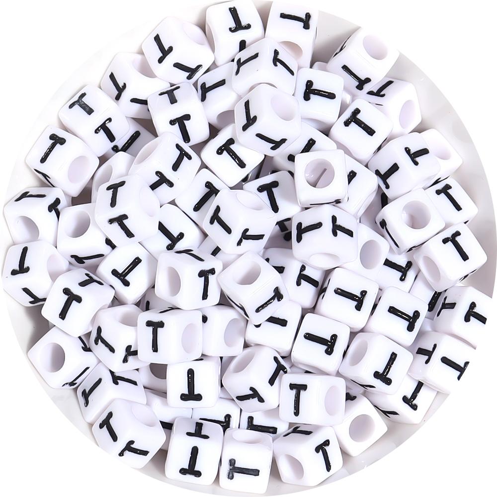 50-100pcs White And Black Color Letter Beads Alphabet Loose Beads Square Beads For Jewelry Making DIY Earring Bracelet Charm