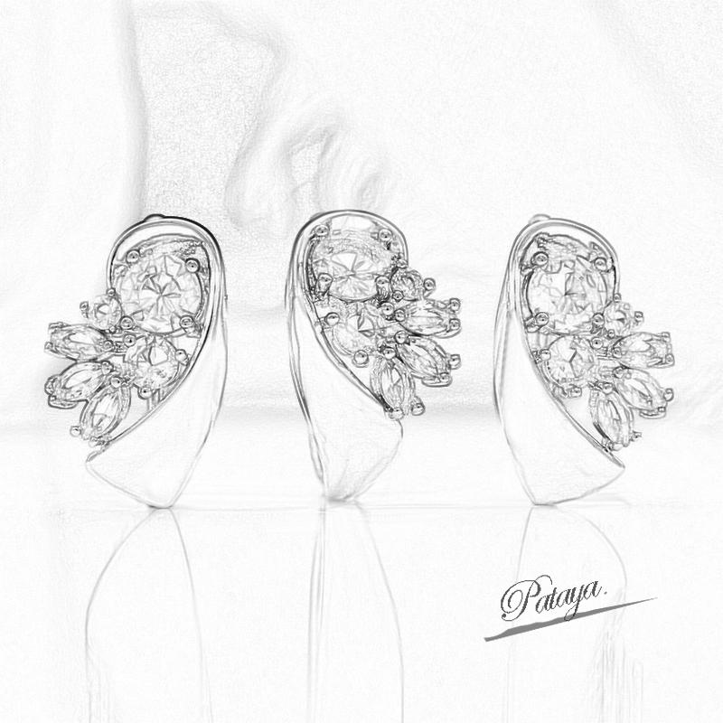 PATAYA 585 Roségoldfarbenes Hellblaues Künstliches Zirkon Ohrring Ring Kombinationsset