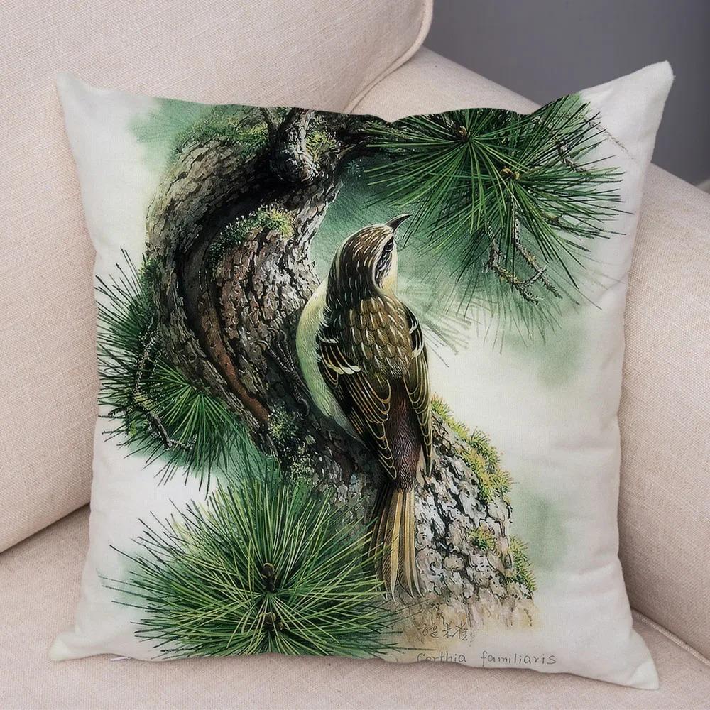 Birds And Flowers Double-sided Printed Pillow Cover Short Plush Suitable Living Rooms Bedrooms Sofas Throw Cushion Cover