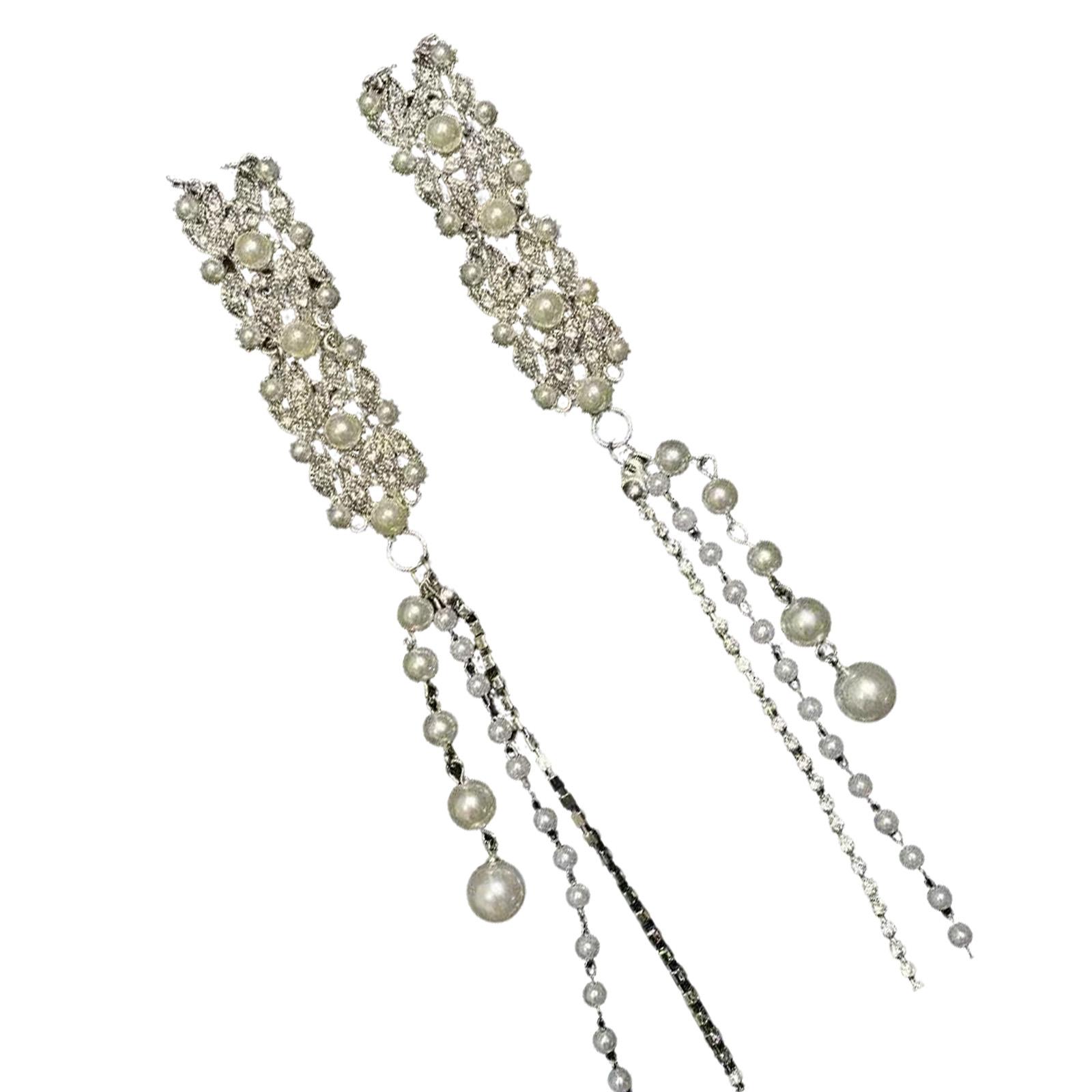 

Элегантная серебристая заколка для волос с кисточками, стразами и жемчугом. Уникальная этническая шпилька. Стильное украшение для волос для свадеб. T4