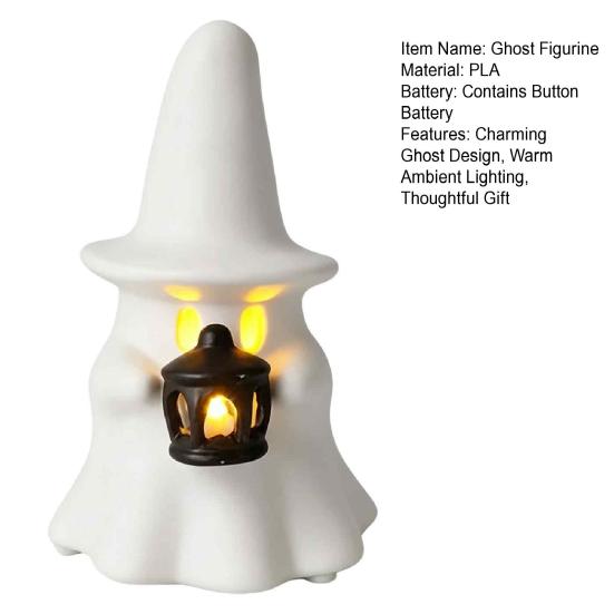 Farmhouse Halloween Decor Glowing Ghost Figurine, LED Light Up Ghost, Tabletop Pastoral Holiday Display for Tiered Tray Mantel Shelf And Indoor Autumn
