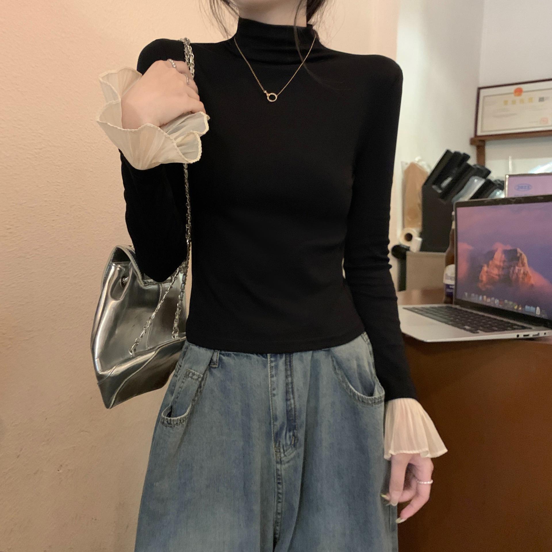 

2025 Осень/Зима Французская приталенная футболка с высоким воротником M чёрный