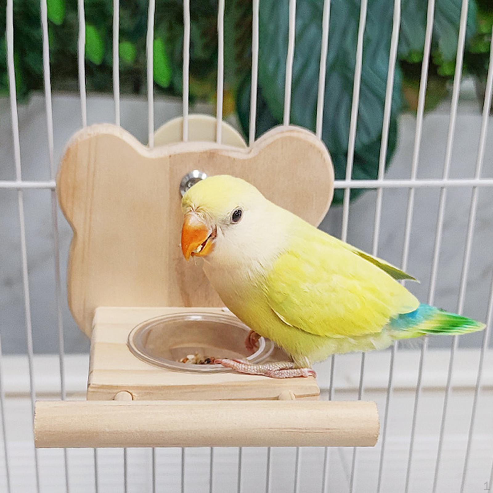 

Bird Feeder Perch with Feeding Cup Playing Easy Installation Wooden Stand Hanging Bear Shaped