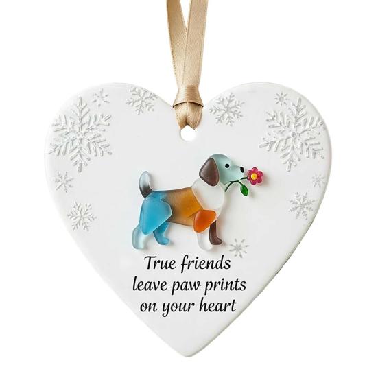 Heart-Shaped Sea Glass Friendship Ornament Handmade Sea Glass Art Christmas Animal Ornament Friendship Keepsake for Best Friends