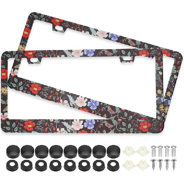 Splicing Skull Ghost Bat License Plate Frames, 2 Pack Halloween Horror Car Plate Frame, Stainless Steel License Plate Holders Covers With Free Screws