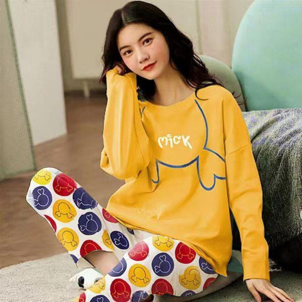 Plus Size Pajamas Women Long Sleeve Homewear Women Simple Loose Set Outer Wear