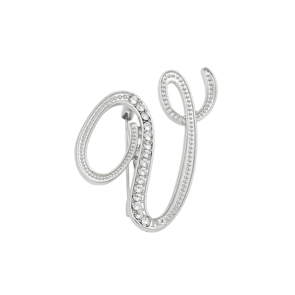 Alloy Letter Brooch with Embedded Crystals Elegant Alphabet Pin Suitable for Formal and Casual Wear Stylish Metal Letter Accessory