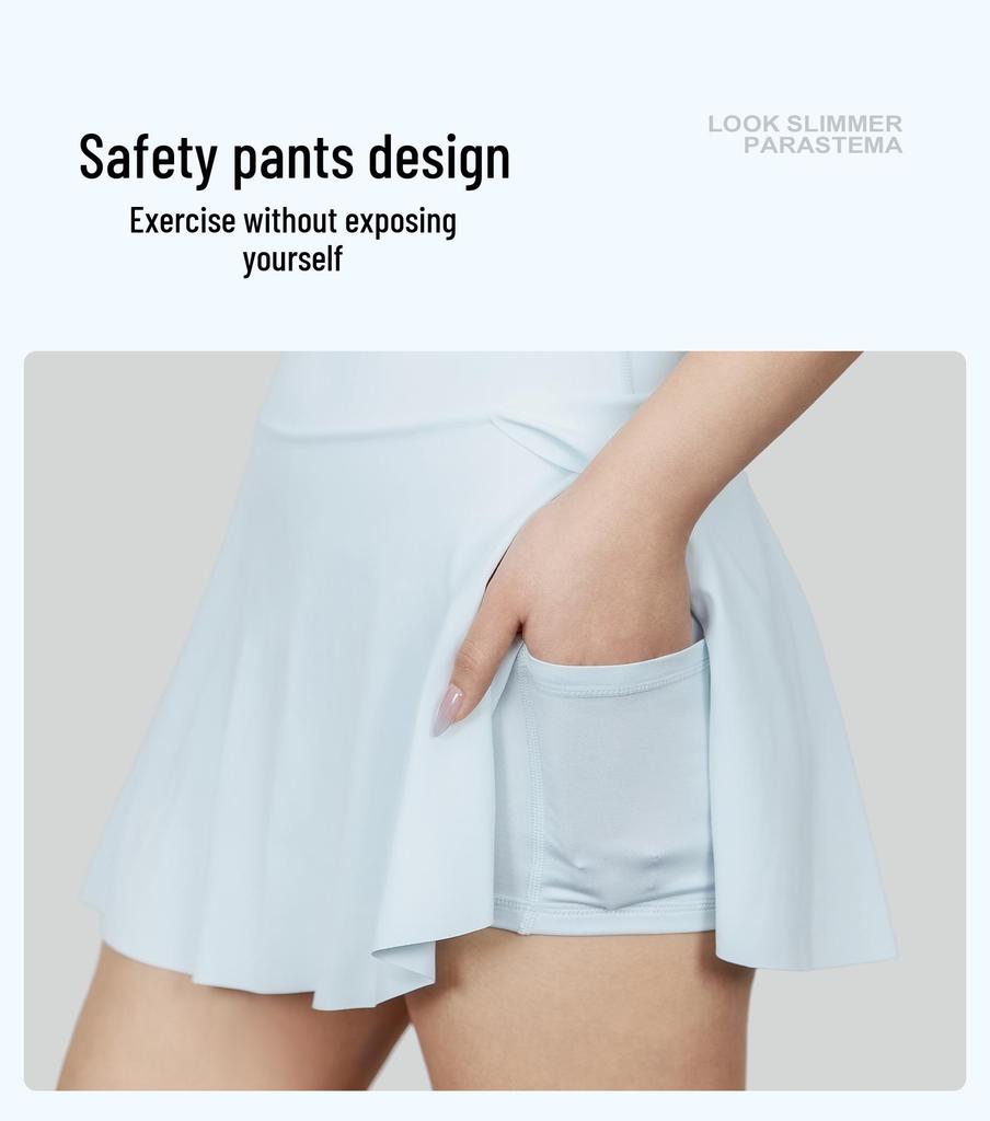 Breathable High-Waisted Yoga Skort with Side Pocket & Slit - Quick-Dry, Anti-Exposure, Fake Two-Piece Design