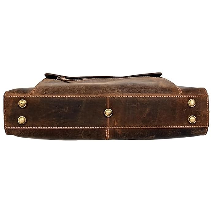 Genuine Leather Laptop Briefcase Bag for Men, Durable Vintage Office Travel Carry Business Messenger Shoulder Bag, Multi Pocket Zipper Work Handbag