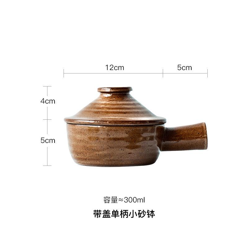 Retro Ceramic Lidded Bowl with Handle Wabi-Sabi Style Single Serve Casserole Home Kitchen Restaurant Rice Soup Serving Tableware