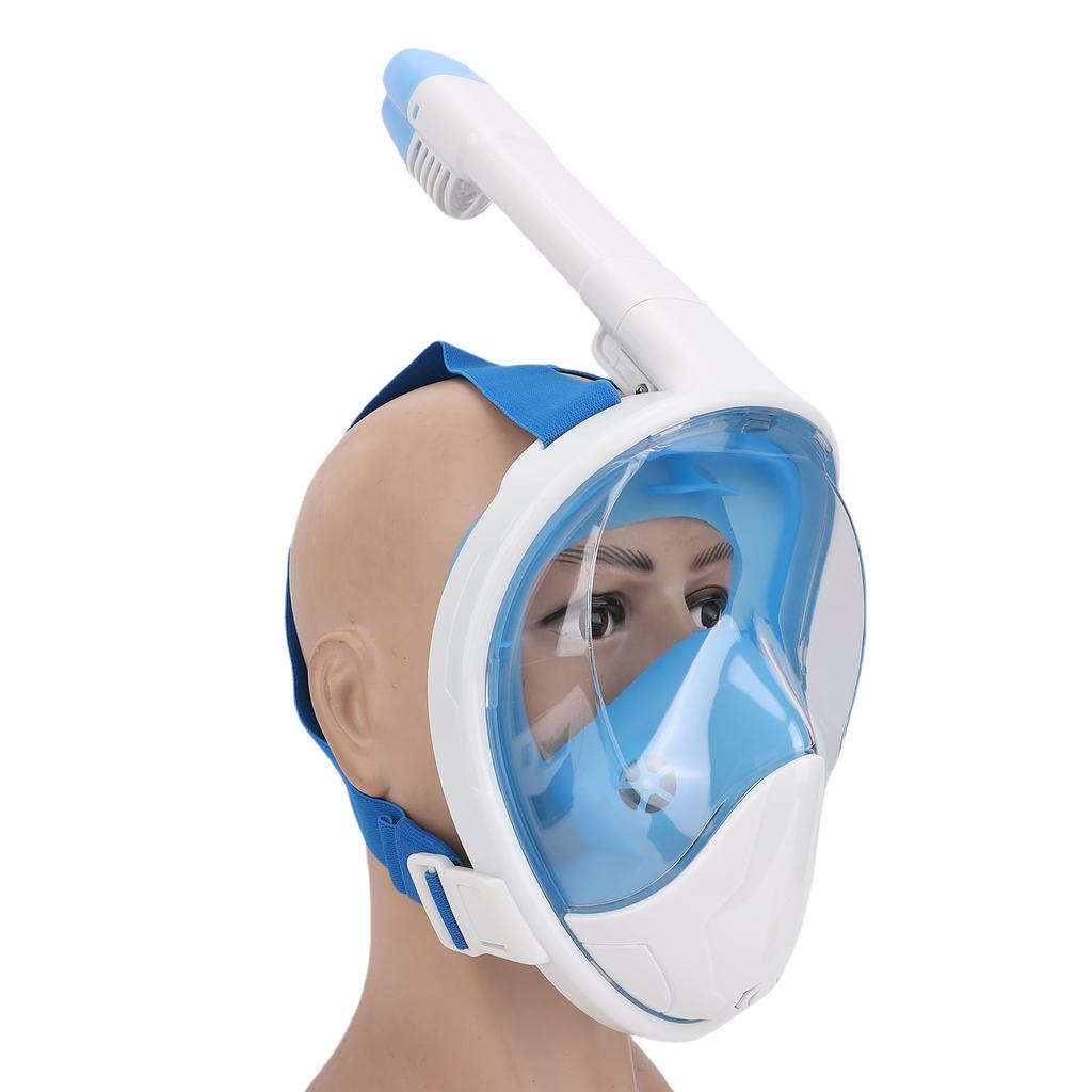 Full Face Snorkel Goggles Liquid Silicone PC Anti Fog Anti Leak 180 Degree Panoramic View Snorkeling Face Cover Blue S M