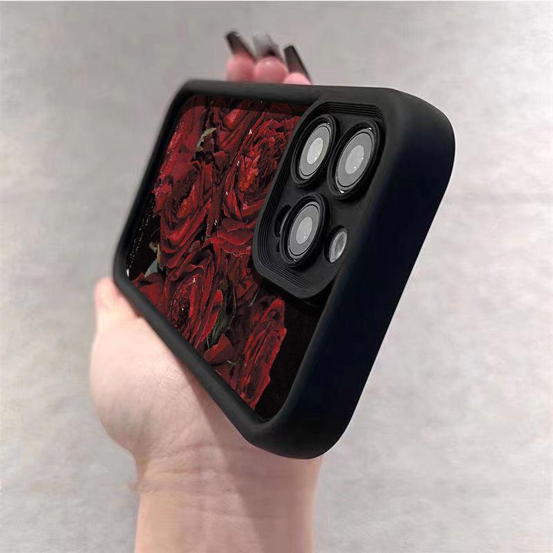 Estheticism Full Screen Red Rose Phone Case For iPhone 15 14 13 12 11Pro Max XR XS MAX 78Plus MINI Y2K Girl Anti Fall Back Cover