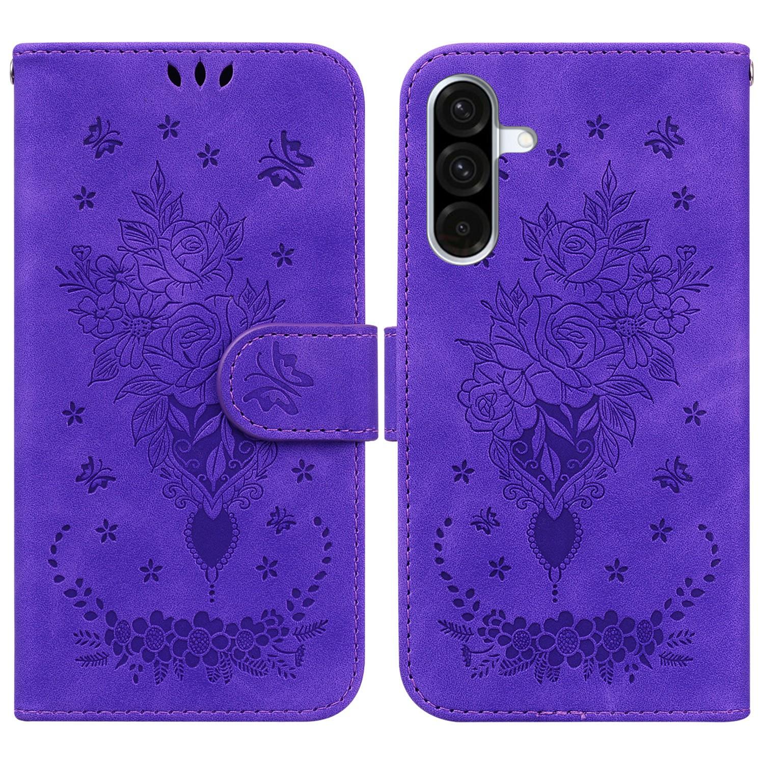 

For Samsung Galaxy A26 5G Case PU Leather Wallet Phone Cover Butterfly Flower Imprint Purple