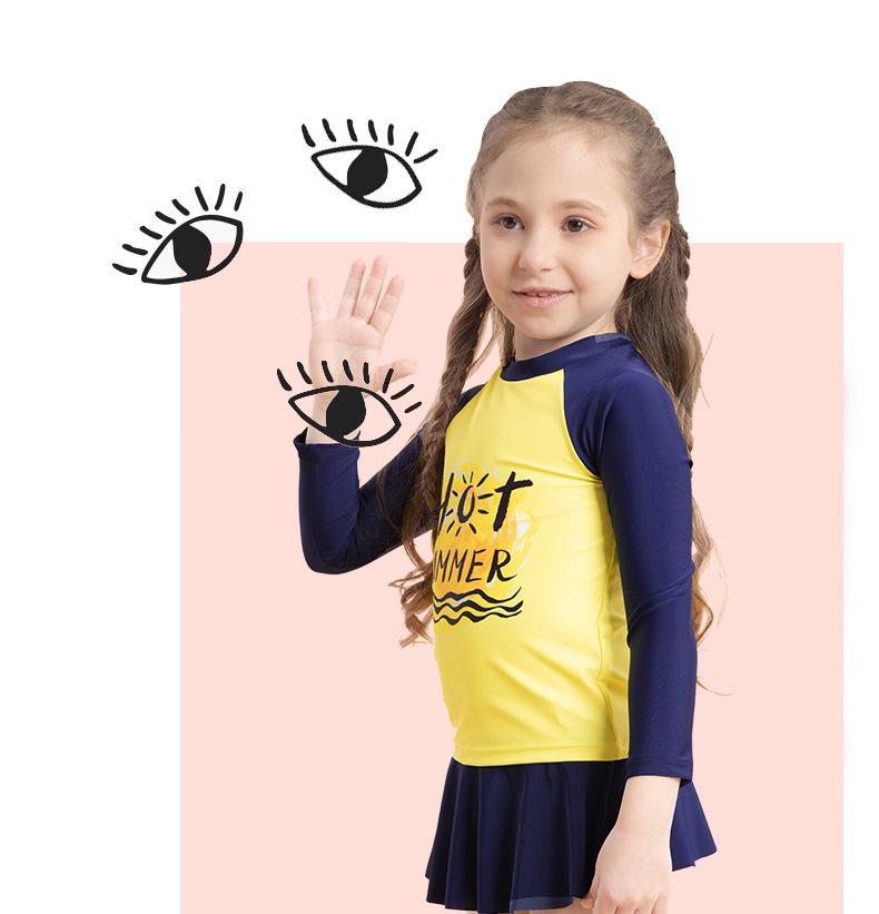 Girls' Long-Sleeved Split Swimsuit with Letter Print & Short Skirt - 2025 Collection